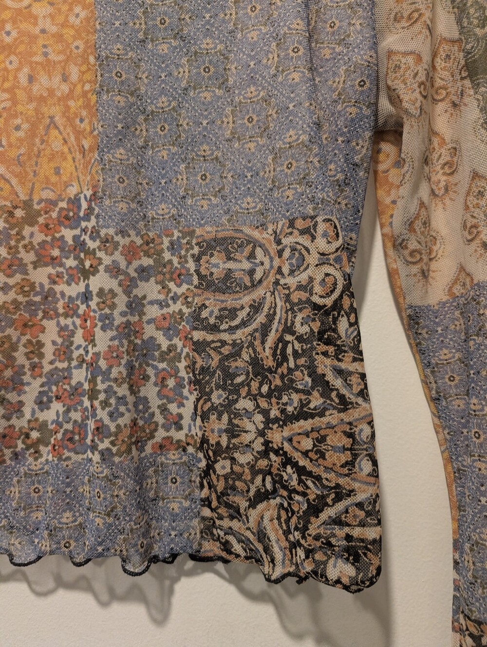 Sheer Y2K Floral Tattoo Patchwork Boho Paisley Cottage Indie fairy Top - Picture 8 of 9